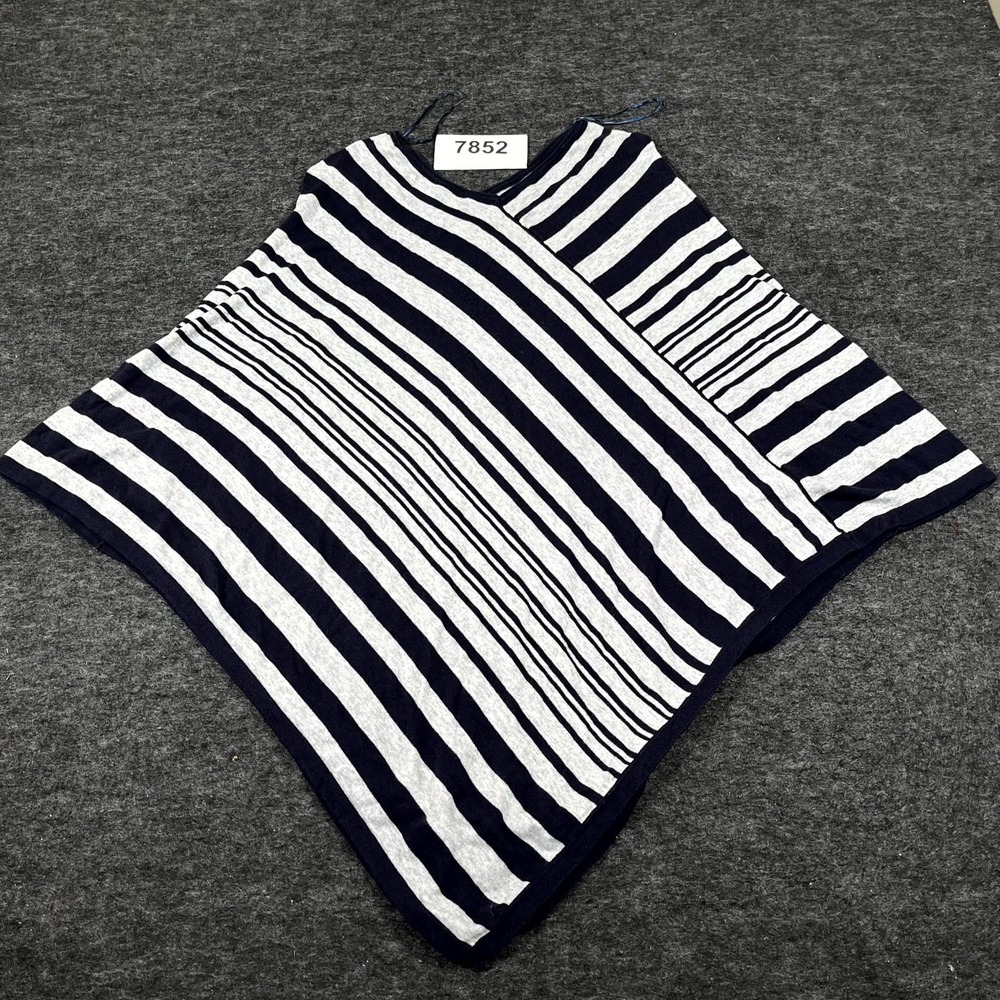 Jones New York Signature Poncho Women One Size Navy Blue Gray Striped Tight Knit